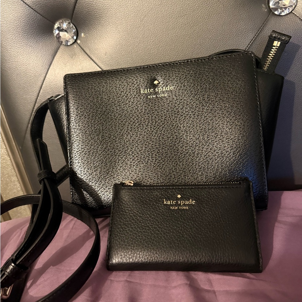 Kate Spade Elegant Black Crossbody Bag and Wallet